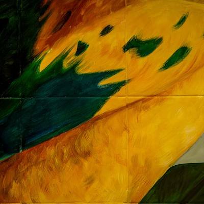 Brushwork up close, on tile